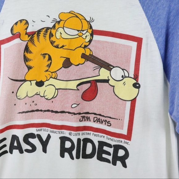 Vintage 80s  Garfield Easy Rider Motorcycle Biker Tshirt - Picture 2 of 5
